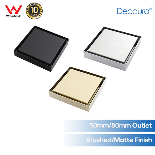 Tile Insert Square Shower Drain Grate 50mm/80mm Waste Outlet Brushed/Gold/Black
