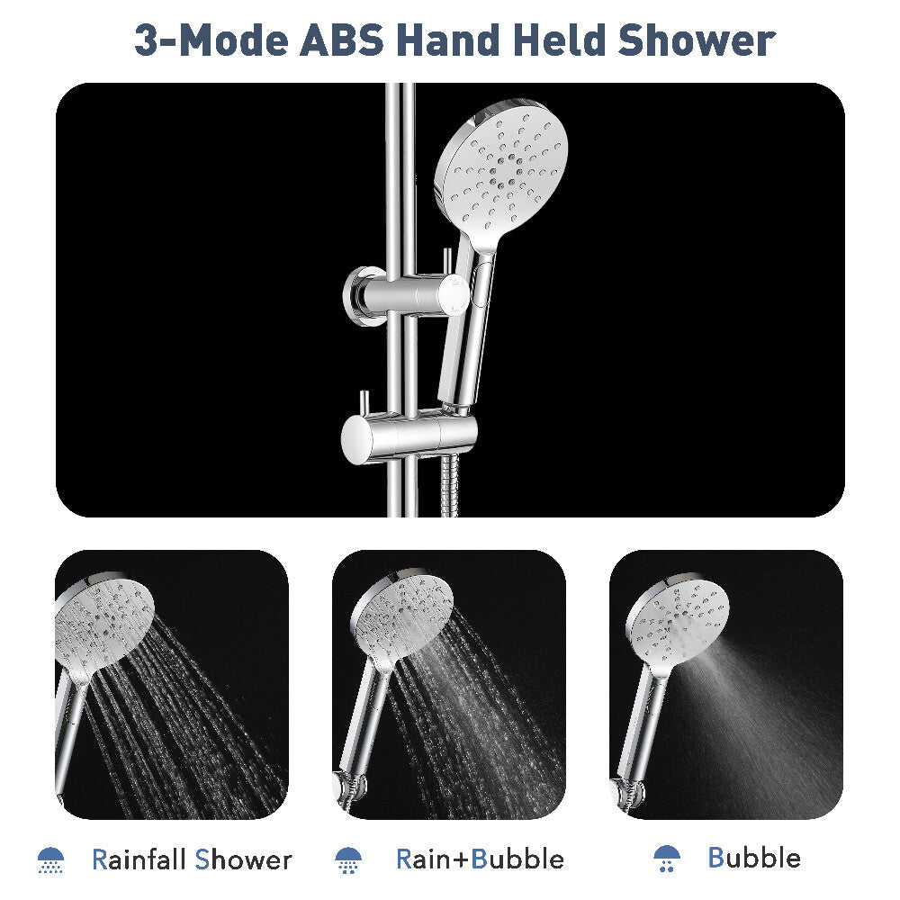 Decaura 9" Rain Shower Head Set Chrome 3-Mode Hand Gooseneck Arm Shower Taps