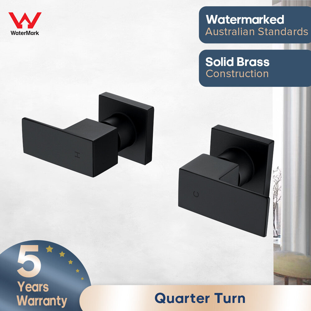 Watermark Square Shower Taps Black 1/4 turn Bathroom Wall Top Assemblies