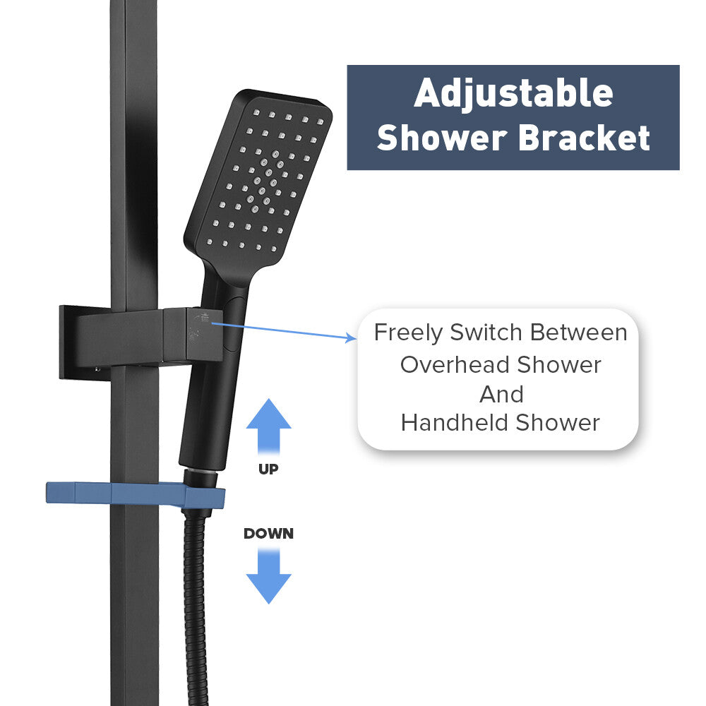 Decaura 10" Rain Shower Head Set Black Square with/without Shower Taps Bathroom