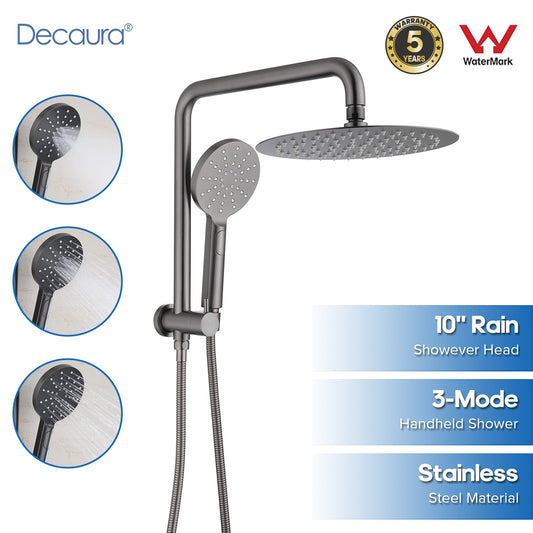 Decaura 10'' Shower Head Set Handheld 3-Mode Rain Shower Brushed Gunmetal WELS