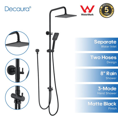 Decaura Square Shower Head Set  Black/Chrome Separate Water Inlet Wall Tapware