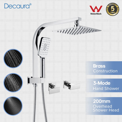 Decaura 8" Rain Shower Head Set 2 in 1 System Wall Tapware Shower Taps Square
