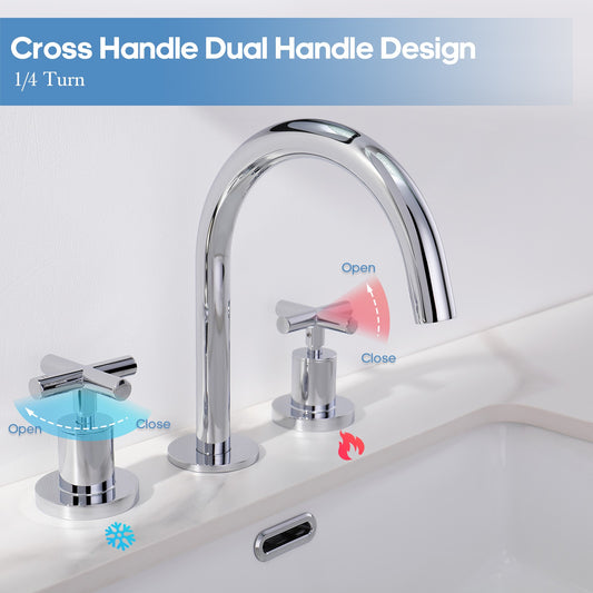 Decaura Basin Tap Set Cross Handle 1/4 Turn Mixer Chrome Round Swivel Spout