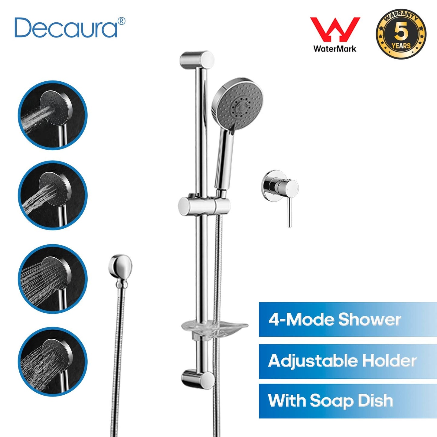 Decaura Shower Rail Set Hand Held Shower Head Wall Tapware Shower Mixer Taps