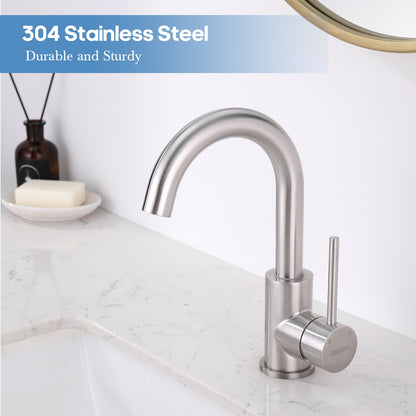 Decaura Bathroom Basin Mixer Tap Brushed Nickel with Swivel Arm 243mm tall