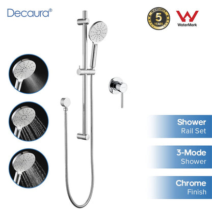 Decaura Chrome Shower Rail Set Hand Held Shower Head Shower Mixer Taps Round