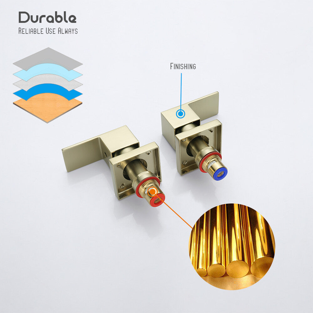 Decaura 8" Rain Shower Head Set Brushed Gold Square Gooseneck Arm Shower Taps