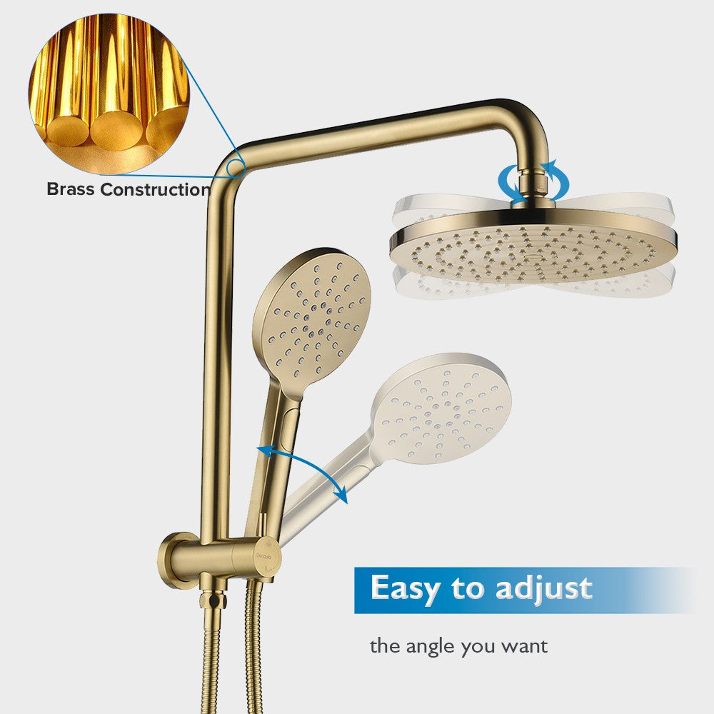 Decaura 9" 2 in 1 Shower Head Set Brushed Gold Gooseneck Arm Wall Tapware Mixer