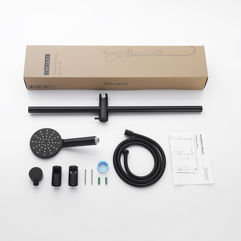 Decaura Adjustable Sliding Shower Rail Set Wall Arm Black 3-Mode Hand Held Head