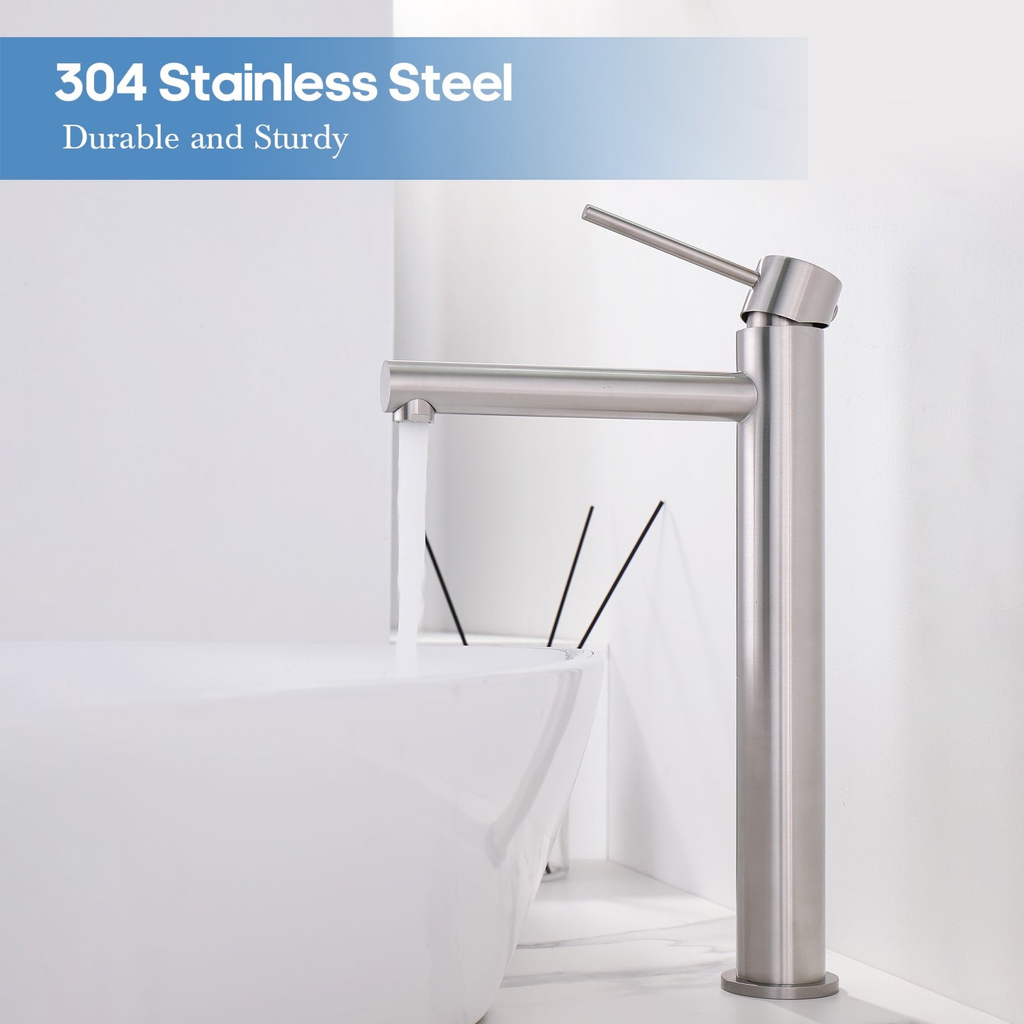 Decaura Tall Bathroom Basin Mixer Tap Brushed Nickel for Countertop Basin