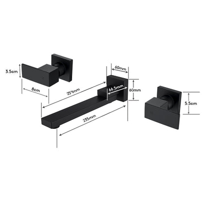 Decaura Square Bath Tap and 180° Swivel Bath Spout Set Wall Mount Black Bathroom