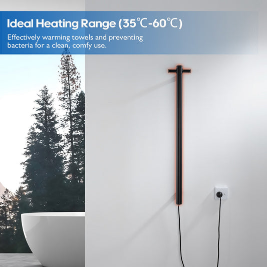 Decaura Wall Mounted Heated Towel Rail Vertical Black Round 304 Stainless Steel