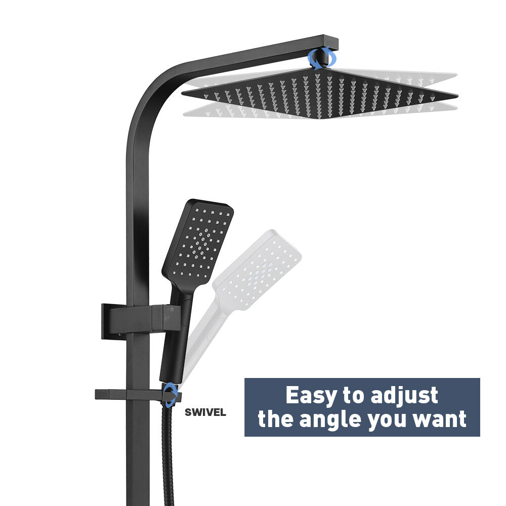 Decaura 10" Rain Shower Head Set Black Square with/without Shower Taps Bathroom