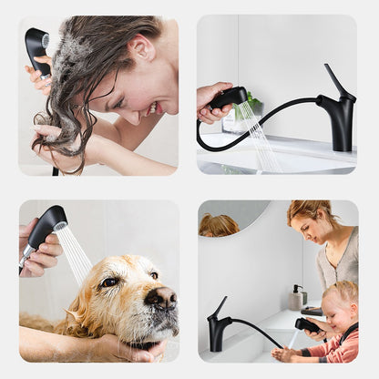 Decaura Black Bathroom Basin Mixer Tap Vanity Faucet Pull Out 2-mode Spray