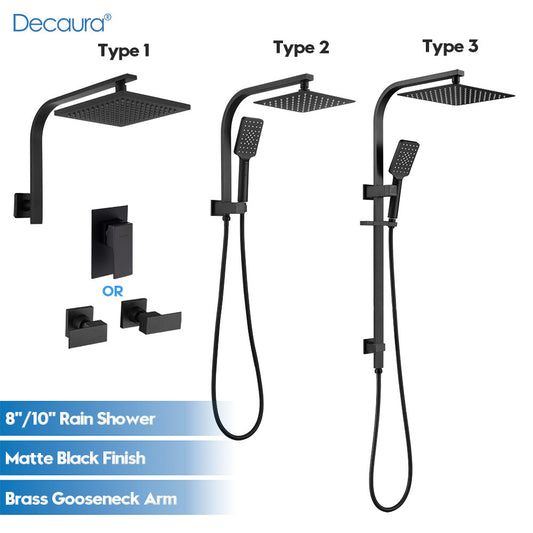 Decaura Square Rain Shower Head Set Matte Black Bathroom Wall Tapware Mixer Taps