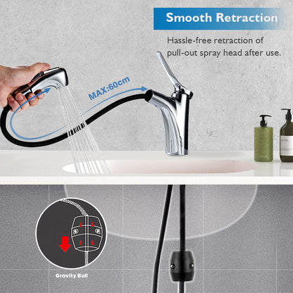 Decaura Bathroom Basin Mixer Tap Vanity Sink Taps Chrome pull out 2-Mode Sprayer