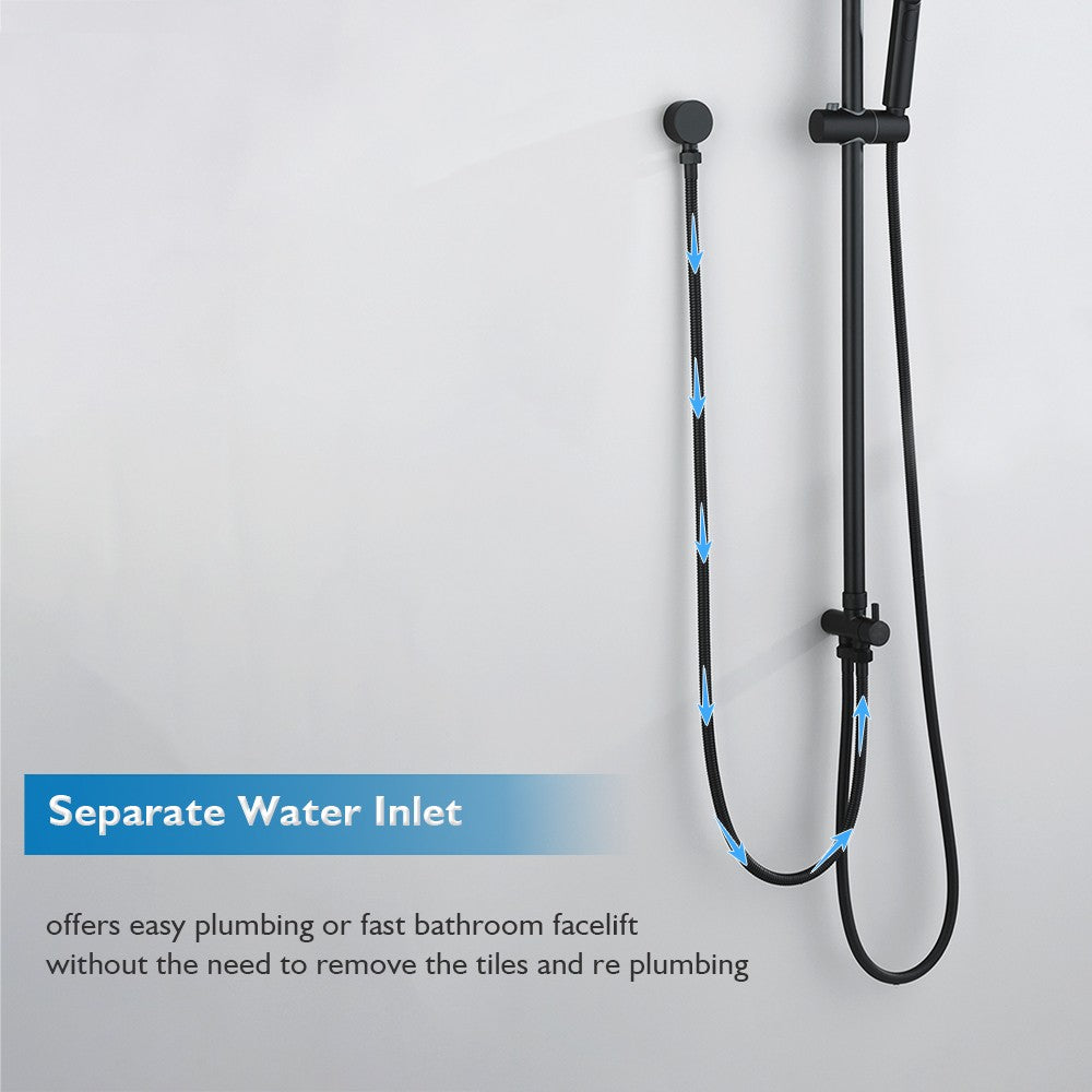 Decaura Square Shower Head Set  Black/Chrome Separate Water Inlet Wall Tapware