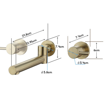 WELS Brushed Gold Swivel Bath Spout and Taps Set Wall Mounted Bathroom
