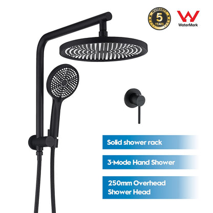 Decaura 10" Rain Shower Head Set Black Round Gooseneck Shower Arm Wall Tapware