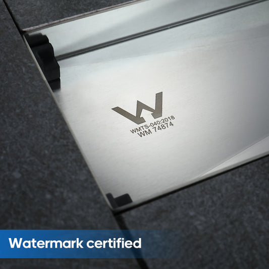 Decaura 600mm Tile Insert Shower Grate Floor Drain 80mm Waste Outlet Brushed