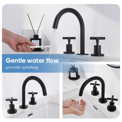 Decaura Black Basin Tap Set Cross Handle 1/4 Turn Swivel Spout Bathroom Vanity