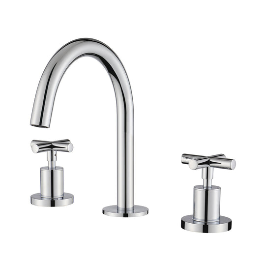 Decaura Basin Tap Set Cross Handle 1/4 Turn Mixer Chrome Round Swivel Spout