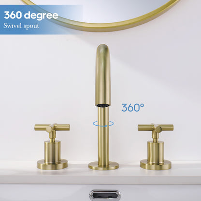 Decaura Basin Tap Set Brushed Gold Cross Handle 1/4 Turn Swivel Spout Bathroom
