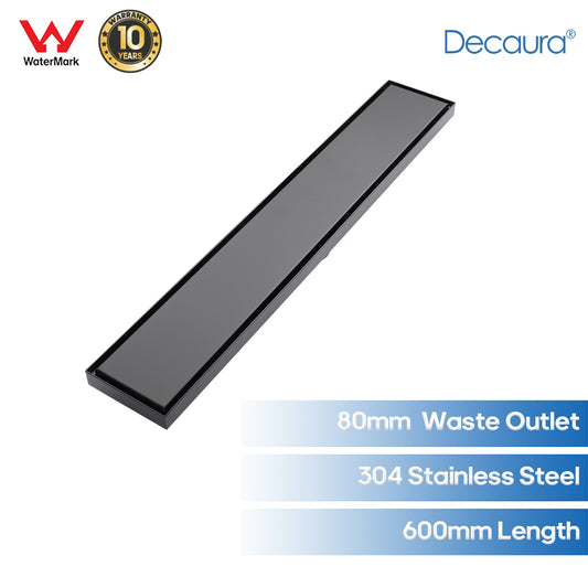 Decaura Shower Grate Drain Black 600mm Tile Insert Floor Waste 10 Year Warranty