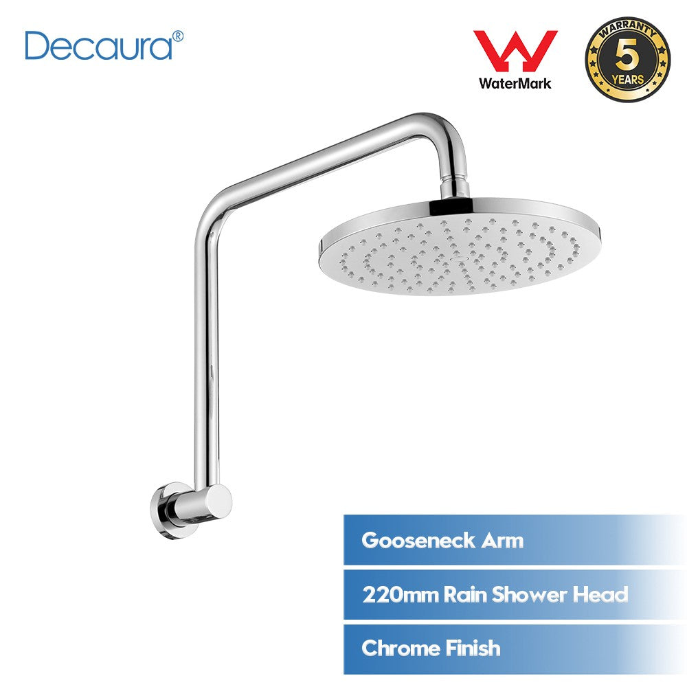 Decaura Rain Shower Head with Gooseneck Shower Arm Round Chrome Shower Mixer Tap