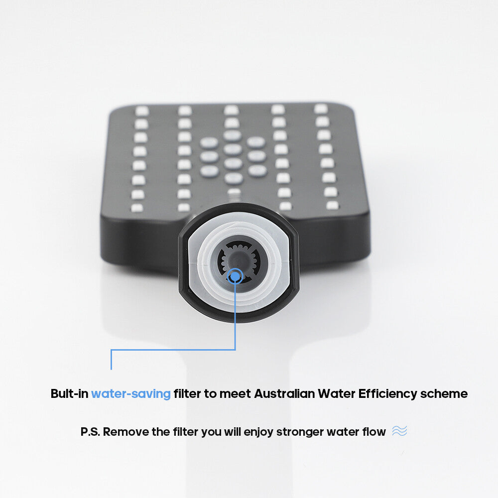 Hand Held Shower Head Set Black Square with Adhesive Head Holder and 1.5m Hose