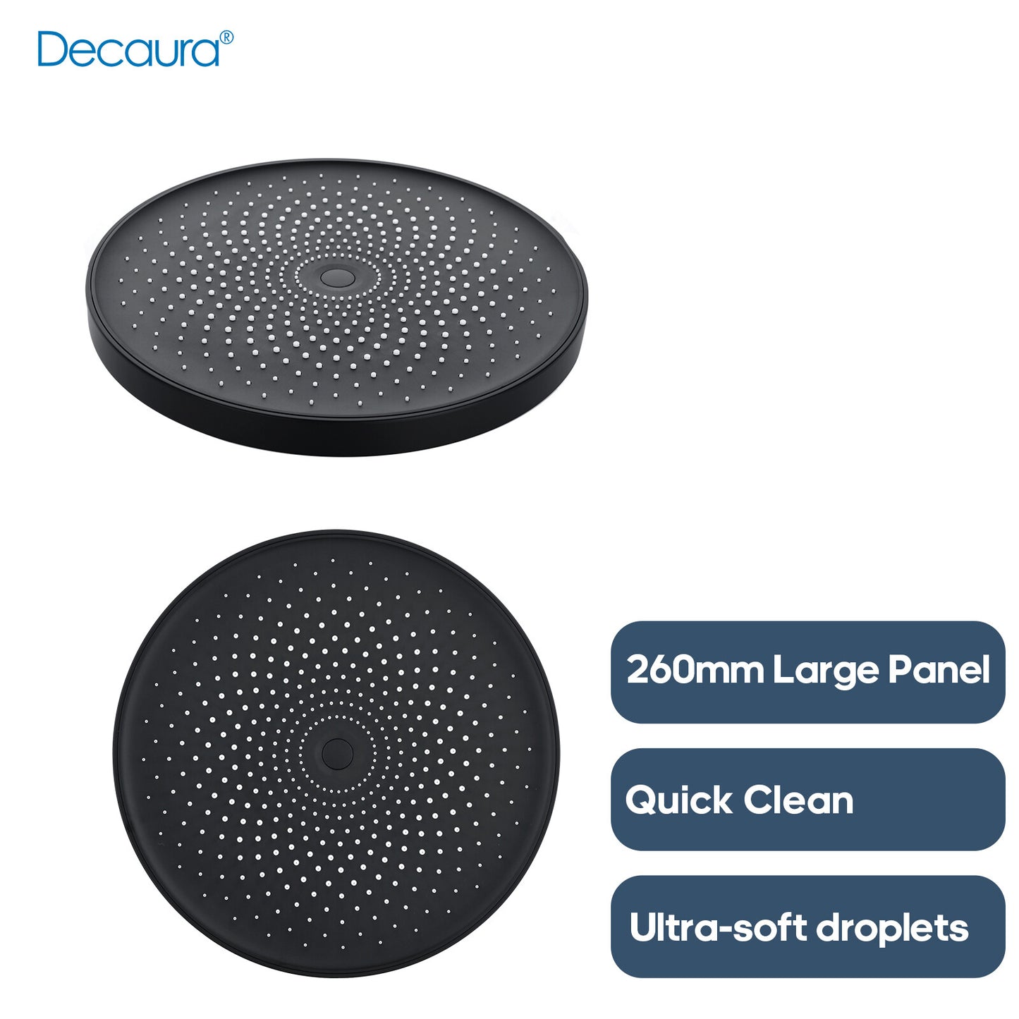 WELS 10" Rain Shower Head Matte Black Round Bathroom Swivel Overhead ABS