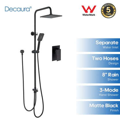 Decaura Square Shower Head Set  Black/Chrome Separate Water Inlet Wall Tapware