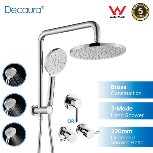Decaura 9" Rain Shower Head Set Chrome Bathroom Gooseneck Arm Shower Mixer Tap