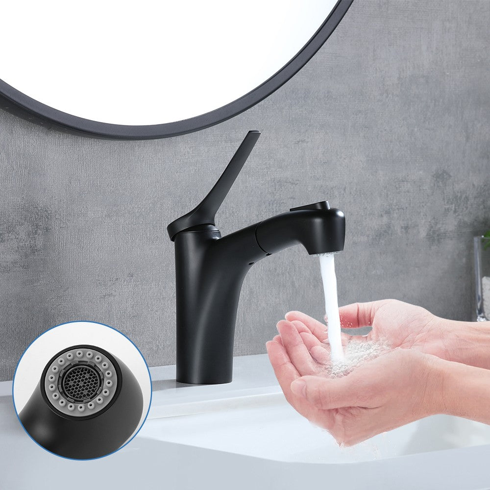 Decaura Black Bathroom Basin Mixer Tap Vanity Faucet Pull Out 2-mode Spray