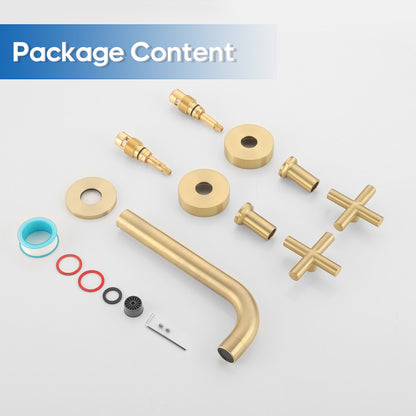 Decaura Bath Spout and Shower Taps 1/4 Turn Brushed Gold Cross Handle Bathroom