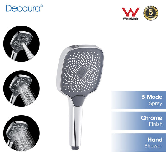 Decaura large Shower Hand Held Shower Head 3-Mode Sprayer Square Chrome Bathroom