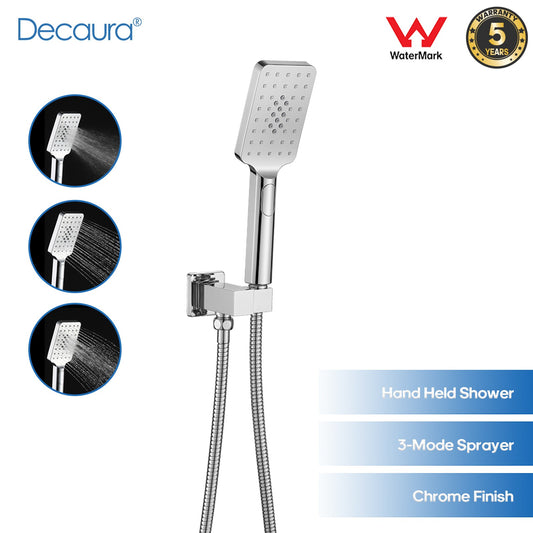 Decaura hand held shower head set 3-mode shower handset square chrome bathroom