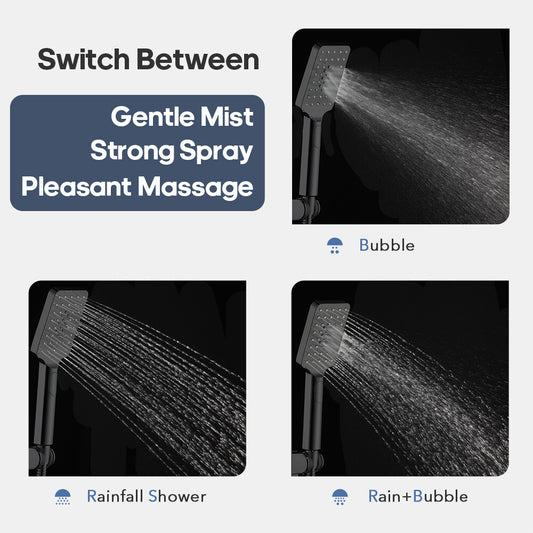 Decaura Square Hand Held Shower Head Set Black 3-Mode Spray Shower Handset