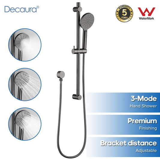 Decaura Brushed Gunmetal Hand Held Shower Head on Sliding Rail Set 3-Mode Spray