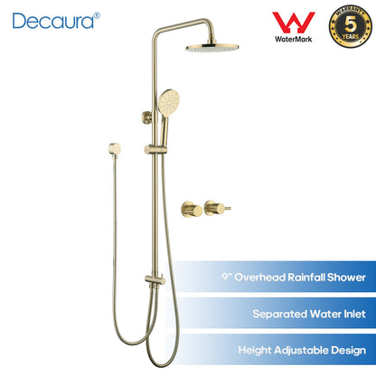 Decaura Shower Head Set Brushed Gold Round Rail Set Shower Mixer Tap Wall Mount