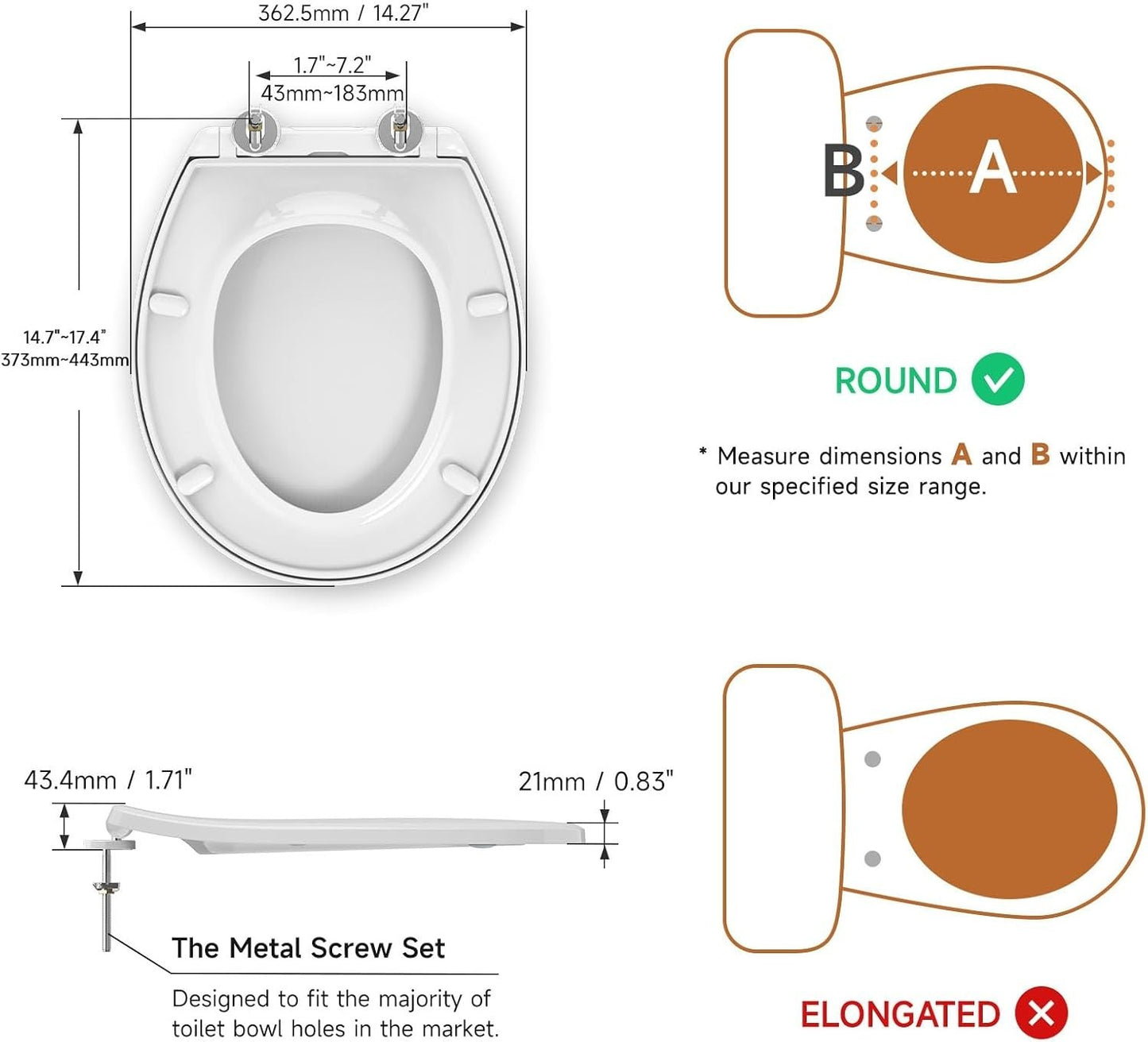 AQUATIZ Night Light Round Toilet Seat with Sound-Activated Sensing Light