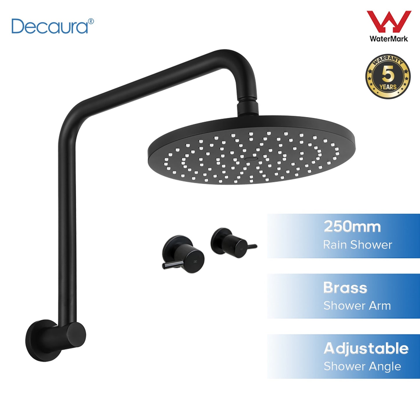 Decaura Black 9" Rain Shower Head Set Gooseneck Arm Round Shower Taps Wall Mount