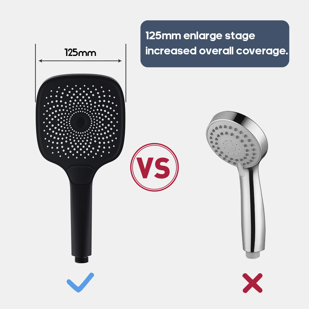 WELS Hand Held Shower Head Black Square 3-Mode Spray