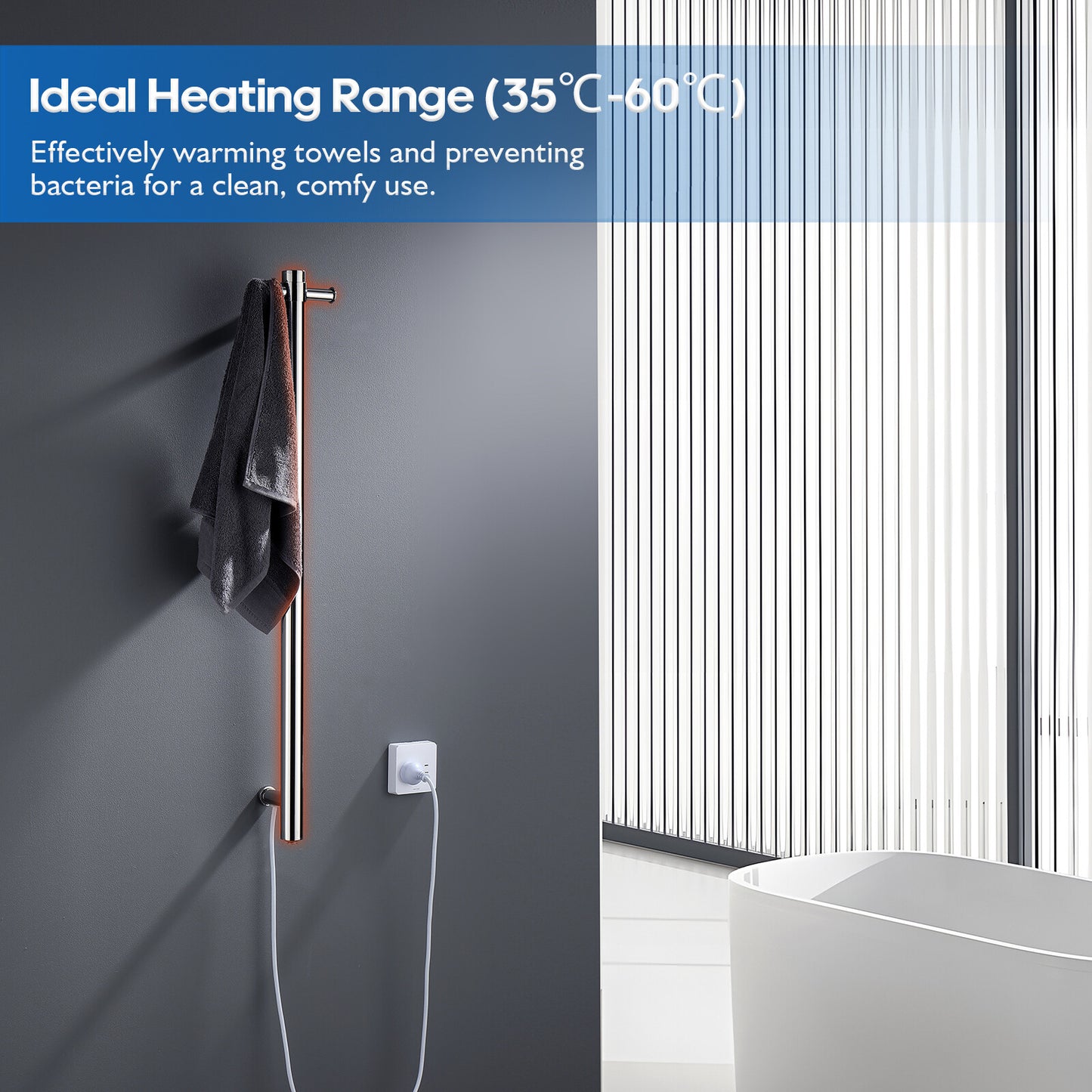 Decaura Wall Mounted Heated Towel Rail Vertical Chrome 304 Stainless Steel Round