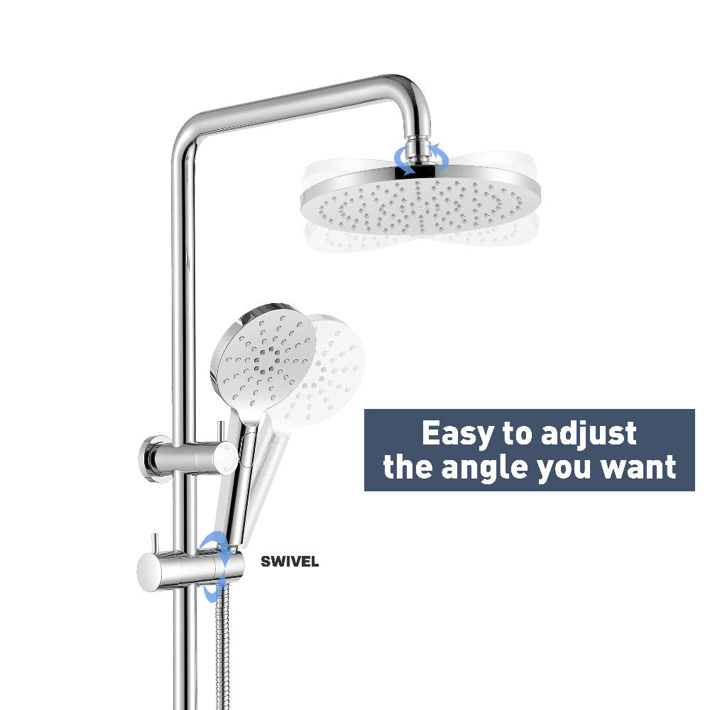 Decaura 9" Rain Shower Head Set Chrome 3-Mode Hand Gooseneck Arm Shower Taps