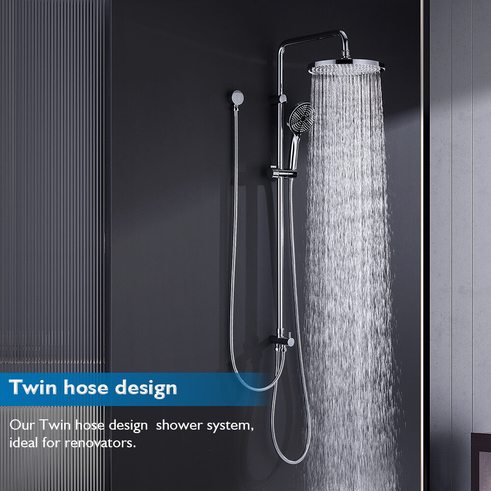 Decaura 10" Rain Shower Head Set Chrome Round Gooseneck Shower Arm Wall Tapware