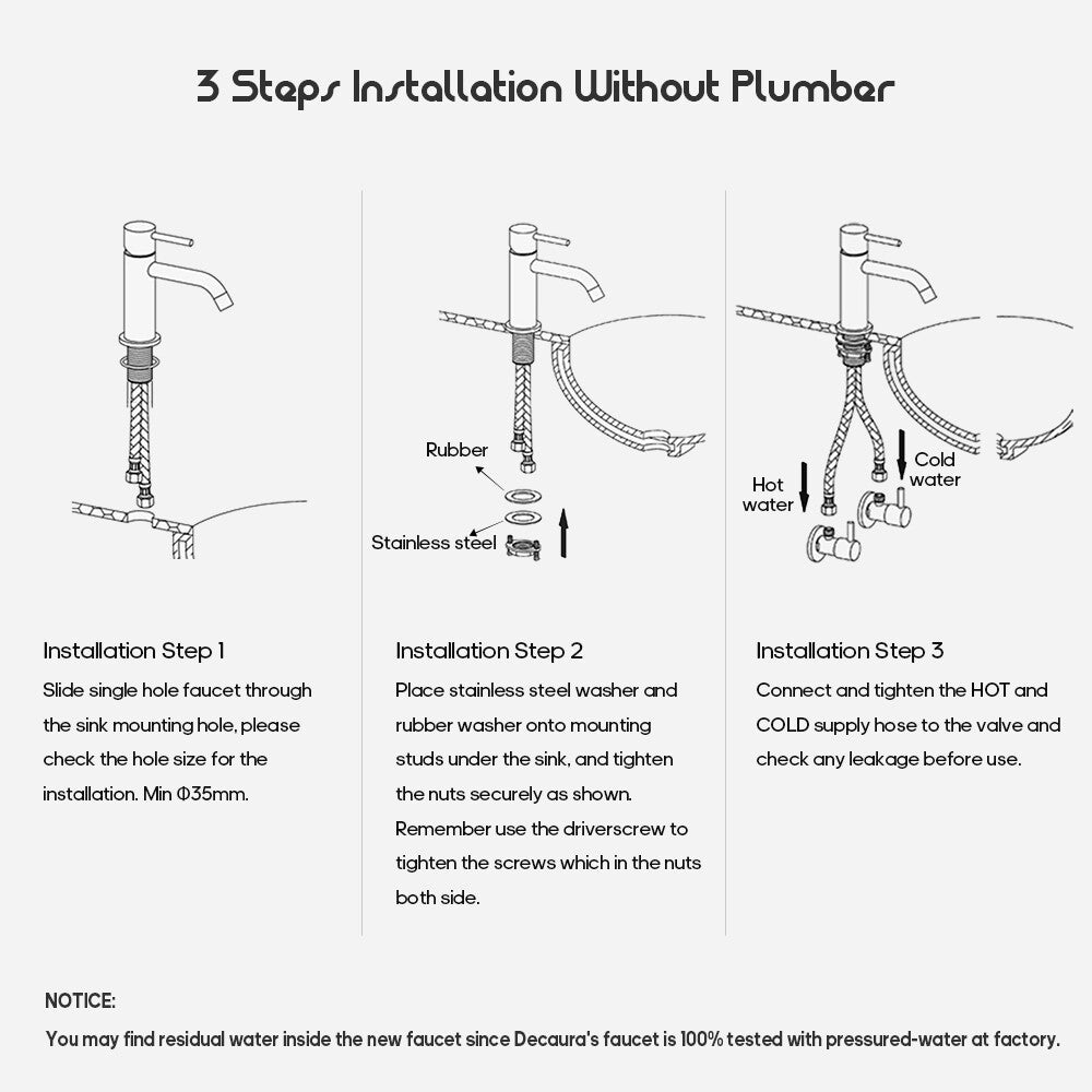 Decaura Bathroom Basin Sink Mixer Tap Matte Black Brass Faucet Round Gooseneck