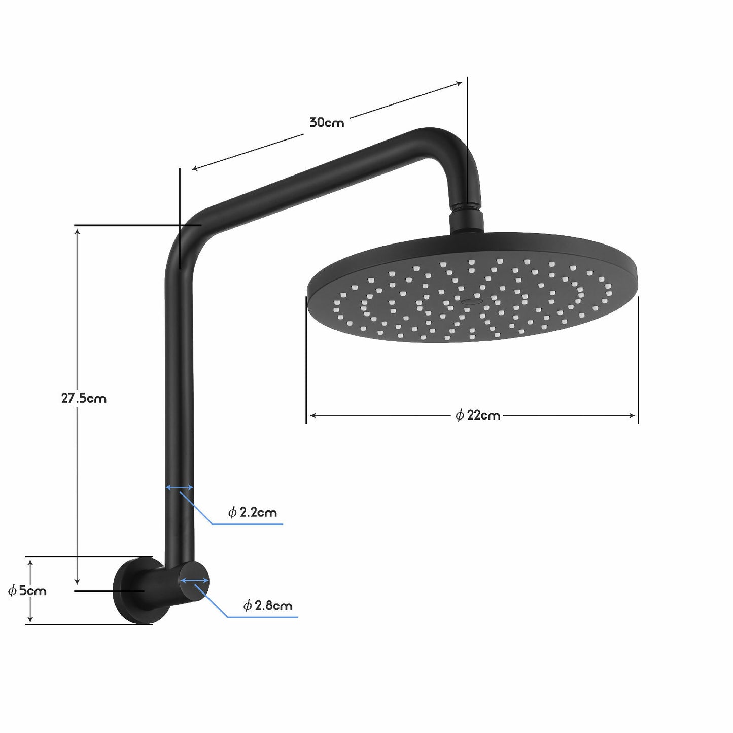 Decaura Black 9" Rain Shower Head Set Gooseneck Arm Round Shower Taps Wall Mount
