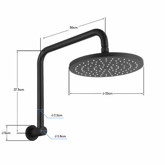Decaura Black 9" Rain Shower Head Set Gooseneck Arm Round Shower Taps Wall Mount